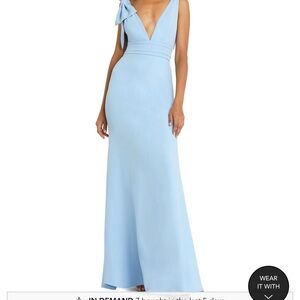 Mac Duggal Light Blue Gown with Bow Detail
